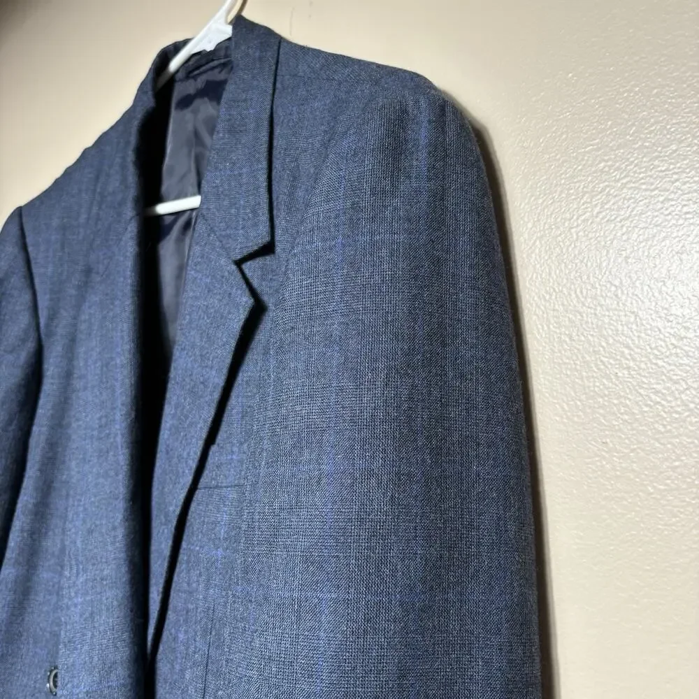 Bombay Town Japan Custom Blue Plaid Check Double Breasted Blazer Suit Coat 40
